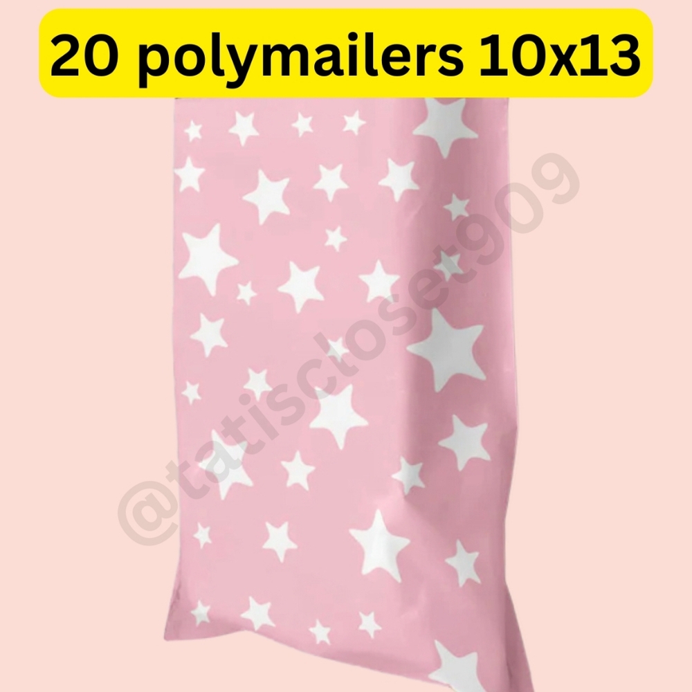 20 pink  white star poly mailers size 10x13